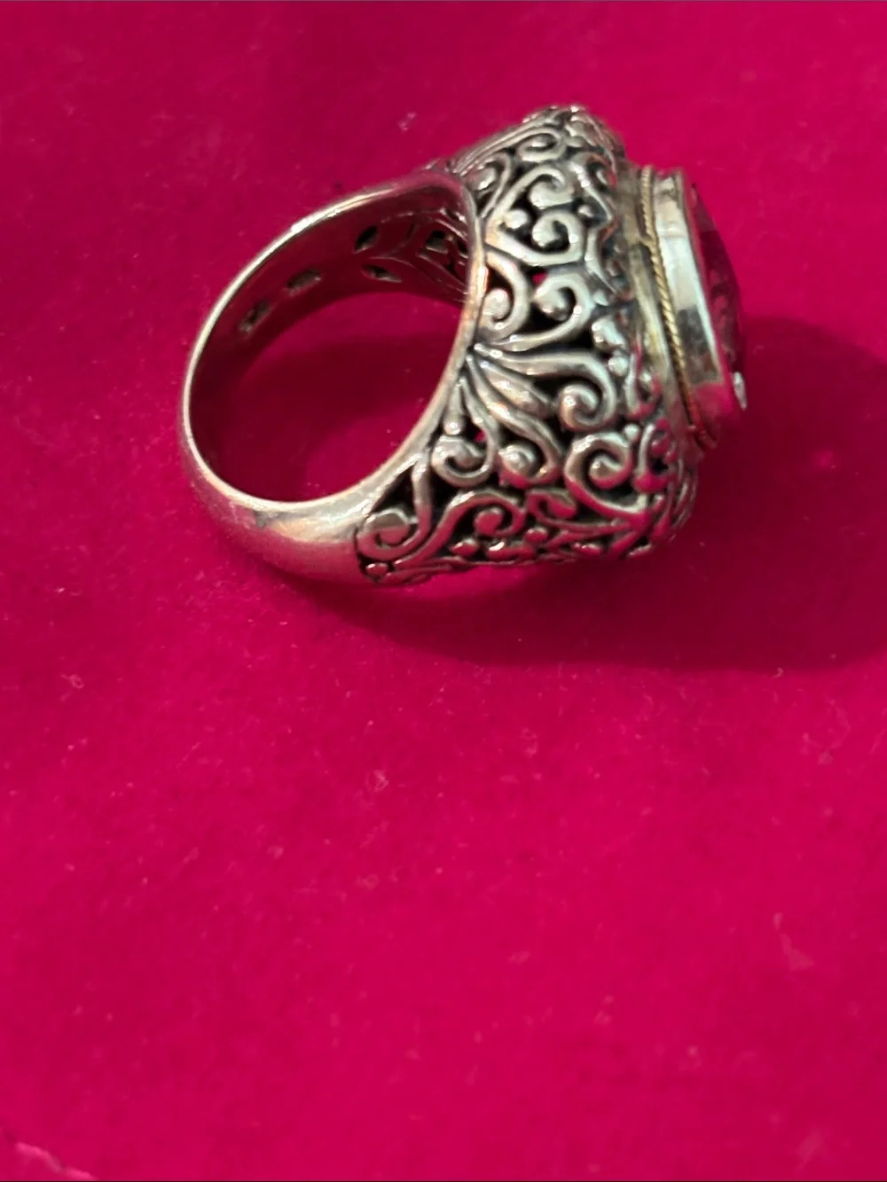Phillip Gavriel Silver Filigree Ring with green Gemstone